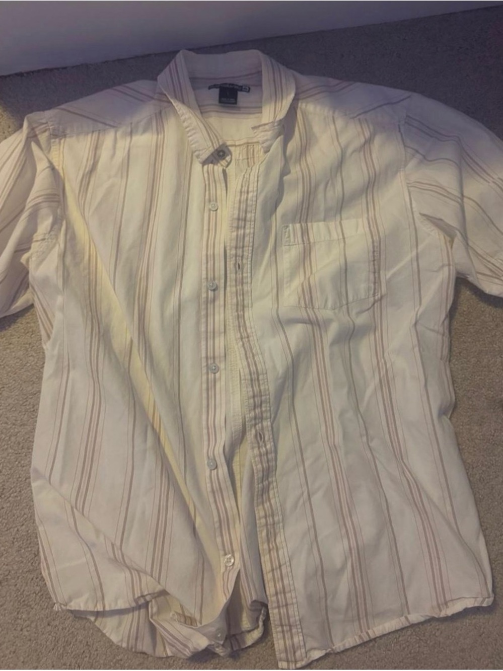 Men's White Stripe Short-Sleeve Button-Up Shirt